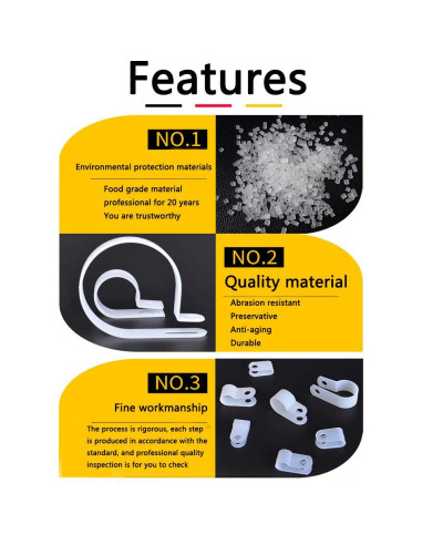 Bigtrans Clips de Alambre de Nylon Tipo R 305 Pcs - 5 Tamaños