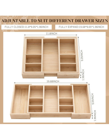 Organizador de Cajones Expandible Weysat de Bambú 30-50cm