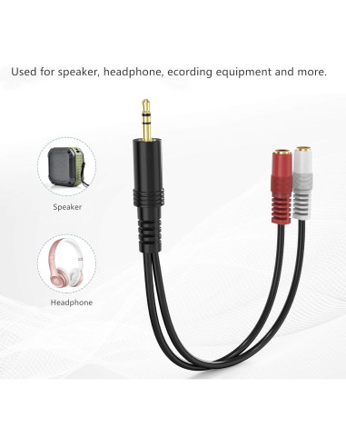 Cable divisor de audio 3.5mm TRS a 2 TS hembra RFAdapter 15.24cm