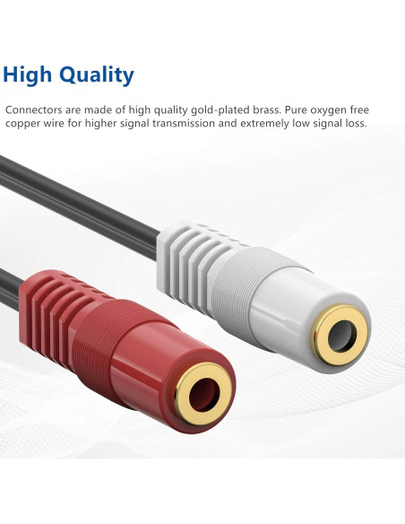Cable divisor de audio 3.5mm TRS a 2 TS hembra RFAdapter 15.24cm
