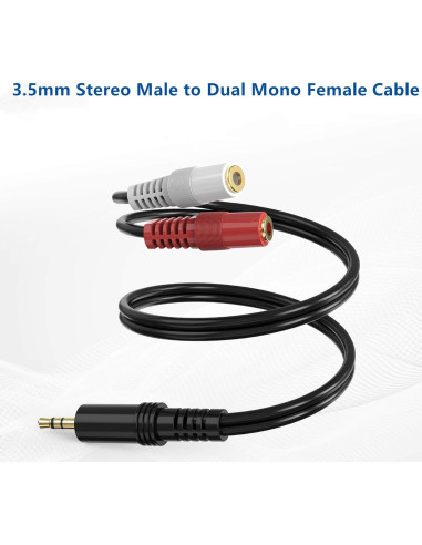Cable divisor de audio 3.5mm TRS a 2 TS hembra RFAdapter 15.24cm
