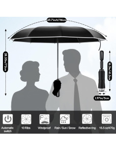 Paraguas Automático Compacto UPF 50+ - Negro, Ligero y Resistente 2