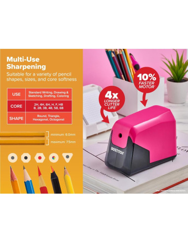 Sacapuntas eléctrico Bostitch BPS4-PINK, rosa, 4x vida cortador