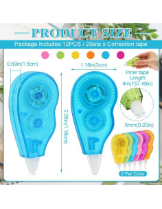 Cinta Correctora Blanca 12 Pcs EMVANV, 4m x 5mm, Compacta 2