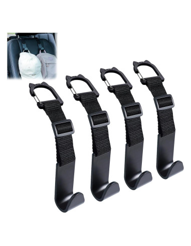 Ganchos para Reposacabezas de Coche Amooca 4 Pack Negro