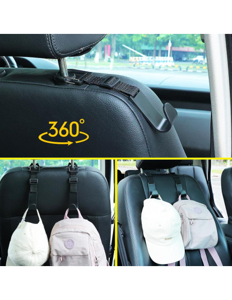 Ganchos para Reposacabezas de Coche Amooca 4 Pack Negro