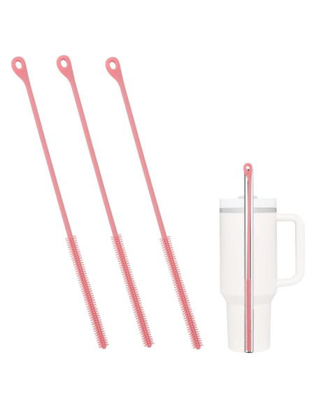 3 Cepillos Limpiadores de Paja Goktvai de Silicona 24cm Rosa