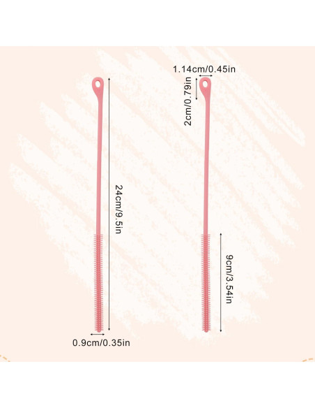 3 Cepillos Limpiadores de Paja Goktvai de Silicona 24cm Rosa