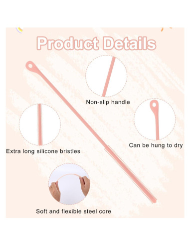 3 Cepillos Limpiadores de Paja Goktvai de Silicona 24cm Rosa
