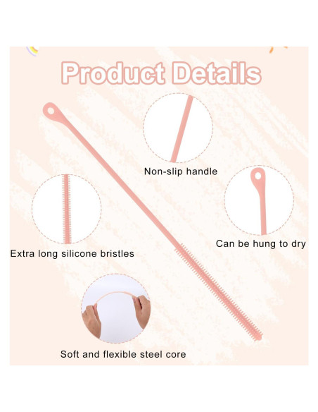 3 Cepillos Limpiadores de Paja Goktvai de Silicona 24cm Rosa