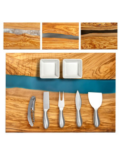 Juego de Tabla de Queso Parkway Home de Madera de Olivo Azul