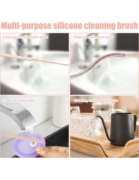 3 Cepillos Limpiadores de Paja Goktvai de Silicona 24cm Rosa