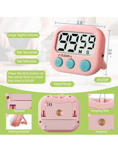 Temporizador Digital Glochin para Niños - 2 Pcs, Magnético