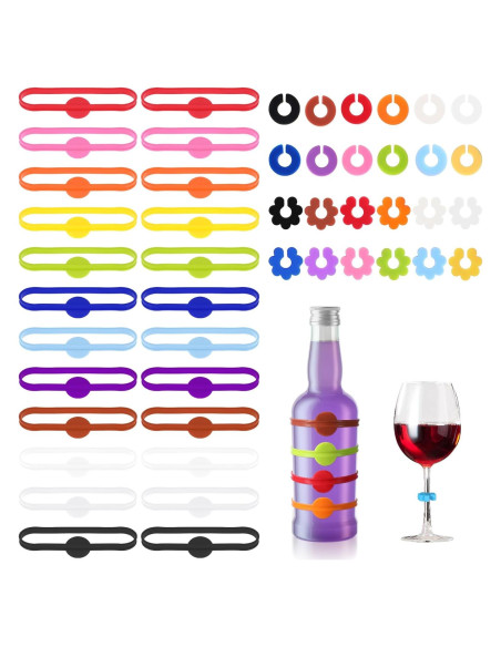 48 Marcadores de Copas de Vino Silicona Reutilizables 12 Colores
