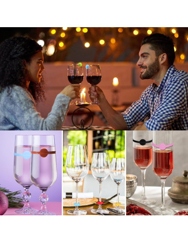 48 Marcadores de Copas de Vino Silicona Reutilizables 12 Colores