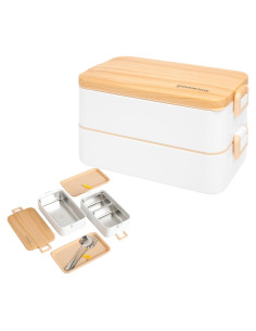 Caja Bento Acero Inoxidable Gimmiebox 950ml con Cuchara y Tenedor