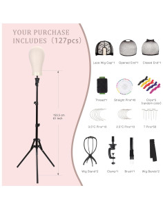 Cabeza de Peluca de Lienzo 56 cm con Soporte Trípode Ajustable 2