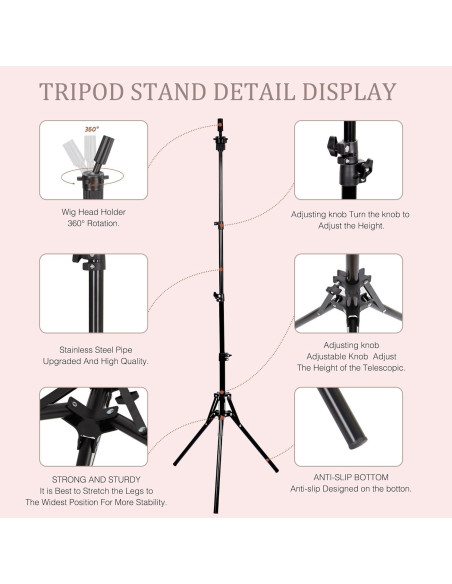 Cabeza de Peluca de Lienzo 56 cm con Soporte Trípode Ajustable