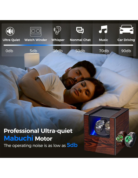 BEWISHOME Caja Winder para 2 Relojes Automáticos Madera LED