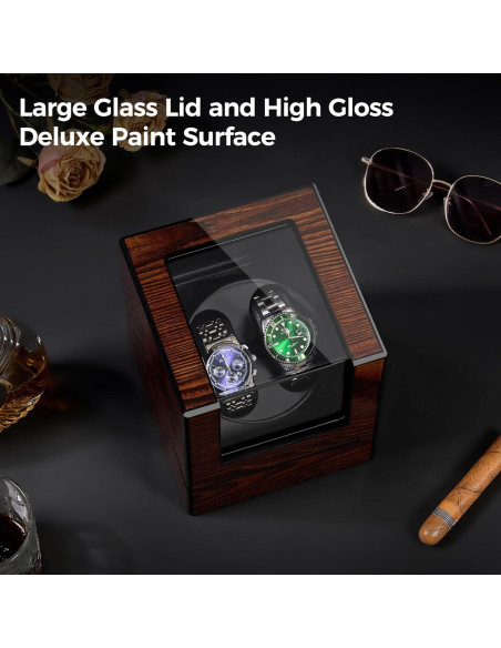 BEWISHOME Caja Winder para 2 Relojes Automáticos Madera LED