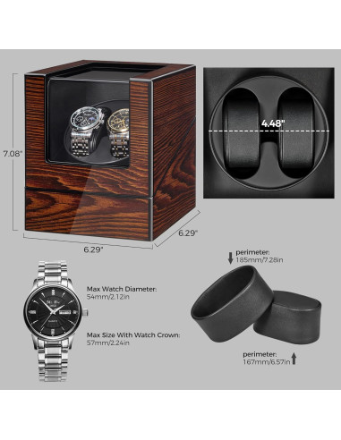 BEWISHOME Caja Winder para 2 Relojes Automáticos Madera LED
