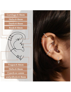 Juego de 8 Aros Nasales 18G Acero Inoxidable Hipoalergénico 2