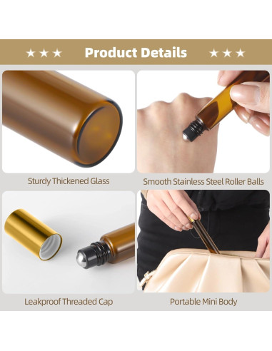 150 Botellas de Rodillo de Aceite Esencial Tideme 10ml Ámbar