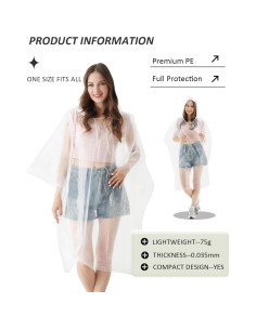 Ponchos de Lluvia Desechables AceFly para Adultos - Paquete de 5 2