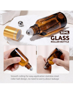 Paquete de 4 botellas de vidrio ámbar 30ml con rodillo Bofessor 2
