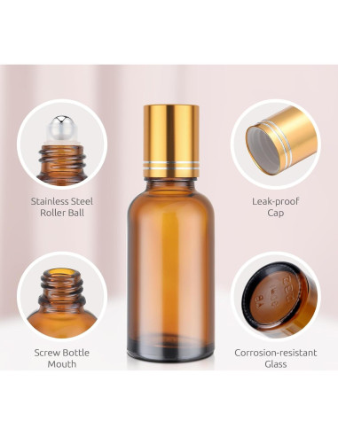 Paquete de 4 botellas de vidrio ámbar 30ml con rodillo Bofessor