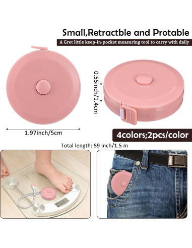 8 Piezas Cinta Métrica Retráctil ElevateTech 1.5m Colores