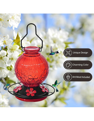 Comedero de colibrí Aubingmotor 0.68kg vidrio rojo colgante