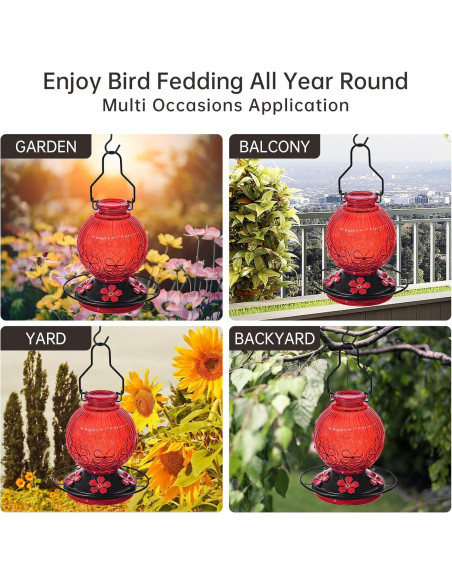 Comedero de colibrí Aubingmotor 0.68kg vidrio rojo colgante