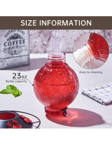 Comedero de colibrí Aubingmotor 0.68kg vidrio rojo colgante