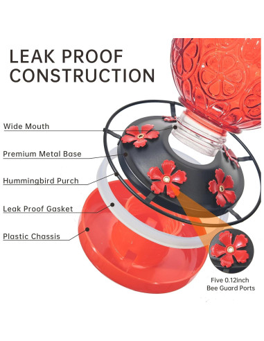 Comedero de colibrí Aubingmotor 0.68kg vidrio rojo colgante