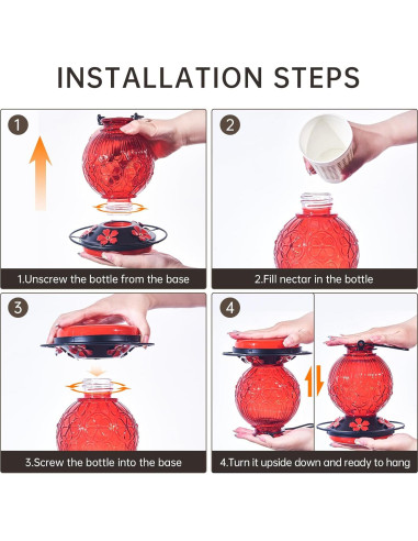 Comedero de colibrí Aubingmotor 0.68kg vidrio rojo colgante