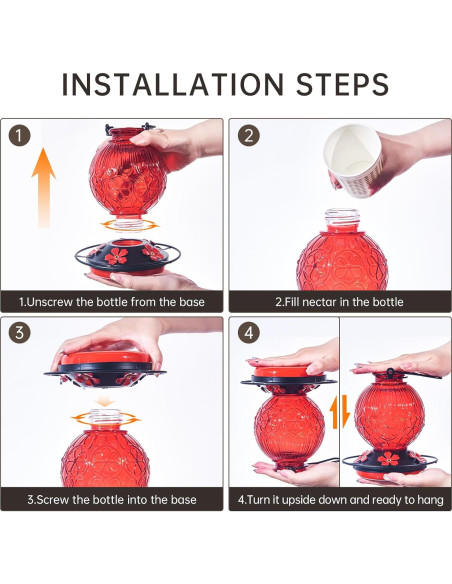 Comedero de colibrí Aubingmotor 0.68kg vidrio rojo colgante