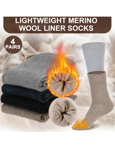 4 Pares Calcetines de Lana Merino Ligeros para Senderismo 2