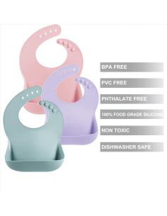 Baberos de Silicona PandaEar 3 Unidades Ajustables Impermeables 2