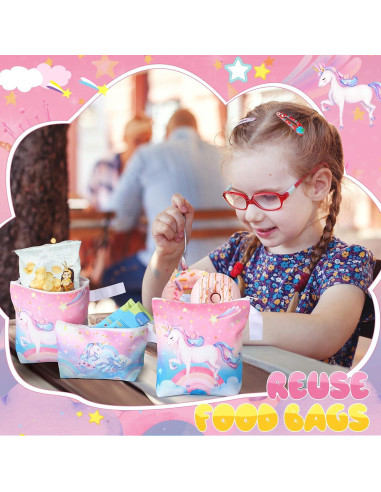 5 Bolsas Reutilizables de Snacks Unicornio Willinglong 19x20 cm
