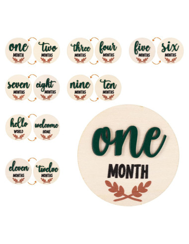 7 Tarjetas de Hitos Mensuales de Madera para Bebés 10x10cm