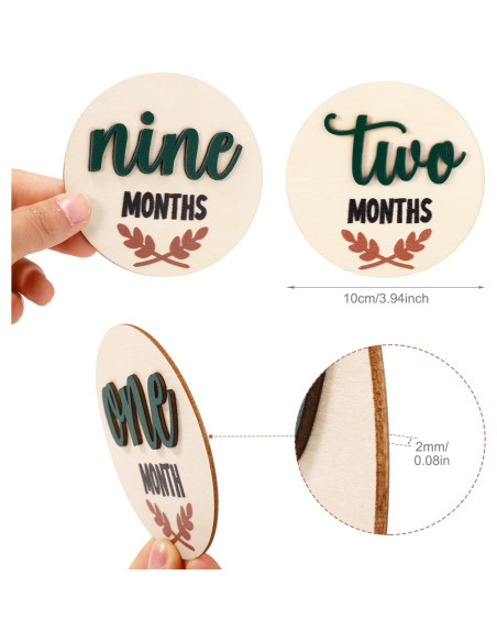 7 Tarjetas de Hitos Mensuales de Madera para Bebés 10x10cm