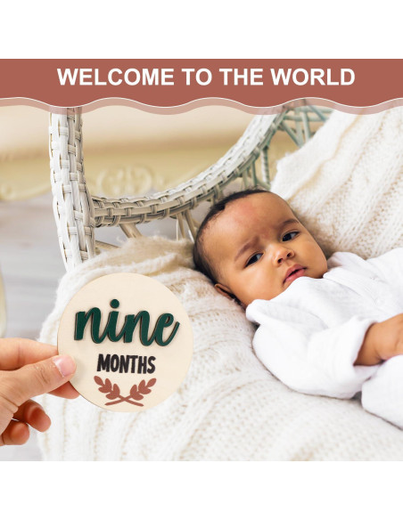 7 Tarjetas de Hitos Mensuales de Madera para Bebés 10x10cm