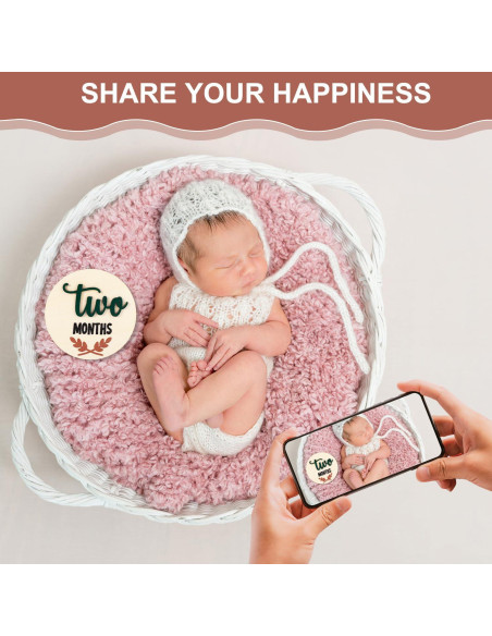 7 Tarjetas de Hitos Mensuales de Madera para Bebés 10x10cm