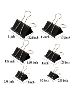 Clips de Encuadernación Apoulin - 130 Piezas Variadas Negros 2