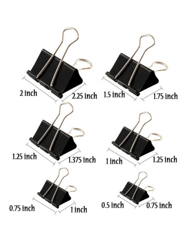 Clips de Encuadernación Apoulin - 130 Piezas Variadas Negros