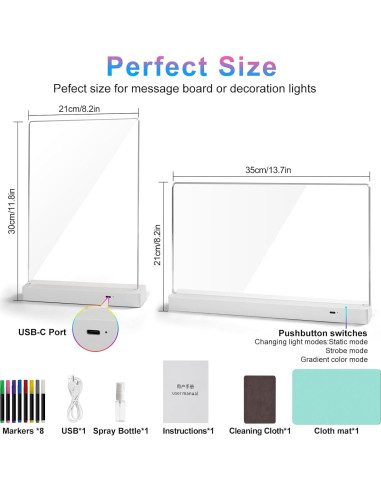 Tablero de Notas LED BYTLK J-80 Recargable 35.6x20.8cm 8 Colores