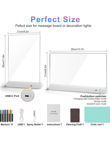 Tablero de Notas LED BYTLK J-80 Recargable 35.6x20.8cm 8 Colores