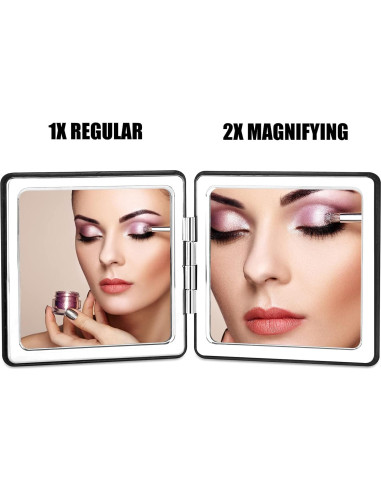 Espejo de Maquillaje Plegable YTLX 1x/2x Negro Compacto