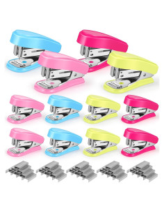 Juego de 12 Grapadoras Mini Ctosree con Grapas - 4 Colores